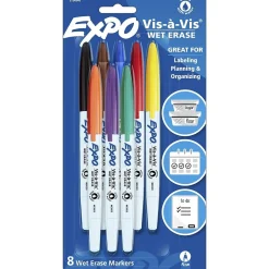 Expo Vis-a-Vis Wet Erase Markers, Fine Point, Assorted, 8/Pack (16078)