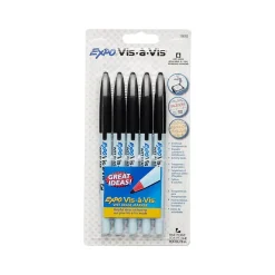 Expo Vis-a-Vis Wet Erase Marker, Fine Tip, Black Ink, 5/Pack (16665/2134050) Hot