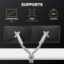 Fellowes Platinum Series Adjustable Dual Arms, Up to 32" Monitor, Silver (8056501)* Monitor Mounts & Stands