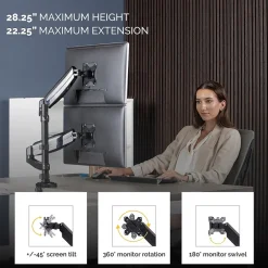 Fellowes Platinum Series Dual Stacking Adjustable Monitor Arm, Up to 27