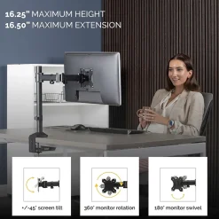 Fellowes Reflex Single Adjustable Arm, Up to 32