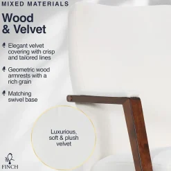 NEO ONE Ergonomic Velvet Fabric/Wood Swivel Executive Chair, Cream (52304-CRM) Office Chairs