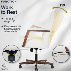 NEO ONE Ergonomic Velvet Fabric/Wood Swivel Executive Chair, Cream (52304-CRM) Office Chairs