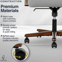 Online NEO ONE Ergonomic Velvet Fabric/Wood Swivel Executive Chair, Gray (52304-GRY) Office Chairs