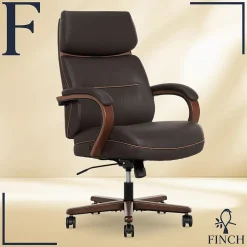 New NEO TWO Ergonomic Vegan Leather/Wood Swivel Executive Chair, Brown (52373-BRN) Office Chairs