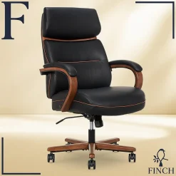 New NEO TWO Ergonomic Vegan Leather/Wood Swivel Executive Chair, Black (52373-BLK) Office Chairs