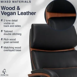 New NEO TWO Ergonomic Vegan Leather/Wood Swivel Executive Chair, Black (52373-BLK) Office Chairs