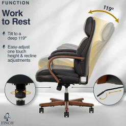 New NEO TWO Ergonomic Vegan Leather/Wood Swivel Executive Chair, Black (52373-BLK) Office Chairs