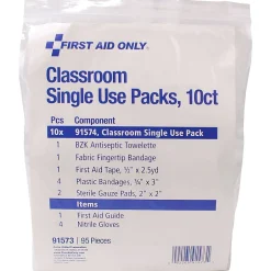First Aid Kits<First Aid Only Classroom Single Use Kits,95 Pieces, 12 Packs/Carton (91573)