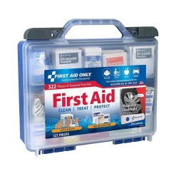 First Aid Kits<First Aid Only Plastic First Aid Kit with Magnetic Flashlight, 50 People, 322 Pieces, Clear/Blue (91414)