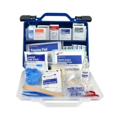 First Aid Kits<First Aid Only Plastic First Aid Kit with Magnetic Flashlight, 50 People, 322 Pieces, Clear/Blue (91414)