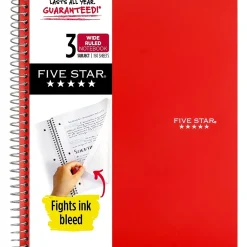Five Star 3-Subject Notebooks, 8" x 10.5", Wide Ruled, 150 Sheets, Each (51014) Hot