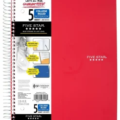 Five Star 5-Subject Notebook, 8.5" x 11", College Ruled, 200 Sheets, (72077) Red Sale