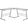 Best 84" Glass L-Shape Computer Desk, Clear/Silver (NANCD22181) Computer Desks