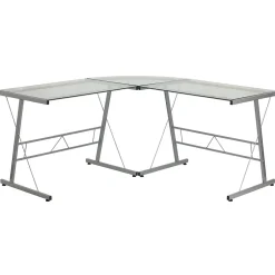 Best 84" Glass L-Shape Computer Desk, Clear/Silver (NANCD22181) Computer Desks