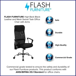 Abney Ergonomic Leather and Mesh Swivel High Back Task Office Chair, Black (BT905) Office Chairs