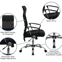 Abney Ergonomic Leather and Mesh Swivel High Back Task Office Chair, Black (BT905) Office Chairs