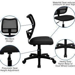 Outlet Alber Armless Ergonomic Mesh Swivel Mid-Back Task Office Chair, Black (WLA277BK) Office Chairs