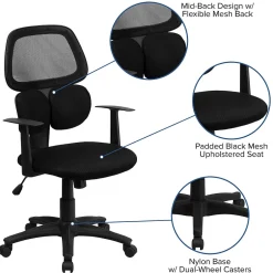 Outlet Ariel Ergonomic Mesh Swivel Mid-Back Task Office Chair, Black (BT2755BK) Office Chairs