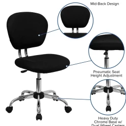 Best Beverly Armless Ergonomic Mesh Swivel Mid-Back Padded Task Office Chair, Black (H2376FBK) Office Chairs