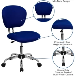 Online Beverly Armless Ergonomic Mesh Swivel Mid-Back Padded Task Office Chair, Blue (H2376FBLUE) Office Chairs