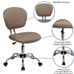 Hot Beverly Armless Ergonomic Mesh Swivel Mid-Back Padded Task Office Chair, Coffee Brown (H2376FCOF) Office Chairs