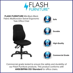 Outlet Brandy Armless Ergonomic Fabric Swivel Mid-Back Task Office Chair, Black (BT90297M) Office Chairs