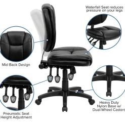 Sale Caroline Armless Ergonomic LeatherSoft Swivel Mid-Back Multifunction Task Office Chair, Black (GO930FBKLEA) Office Chairs