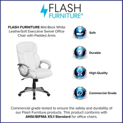 Online Carolyn LeatherSoft Swivel Mid-Back Executive Office Chair, White (GO2236MWH) Office Chairs