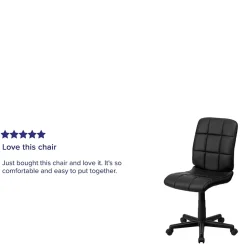 Discount Clayton Armless Vinyl Swivel Mid-Back Quilted Task Office Chair, Black (GO16911BK) Office Chairs