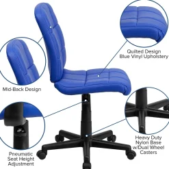 Best Clayton Armless Vinyl Swivel Mid-Back Quilted Task Office Chair, Blue (GO16911BLUE) Office Chairs