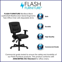 Sale Cole Ergonomic LeatherSoft Swivel Mid-Back Task Office Chair, Black (GO1574BKA) Office Chairs