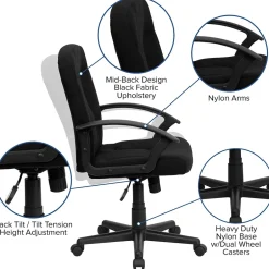 Garver Fabric Swivel Mid-Back Executive Office Chair, Black (GOST6BKFAB) Office Chairs