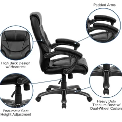 Online Greer Ergonomic LeatherSoft Swivel High Back Executive Office Chair, Black (GO724HBKLEA) Office Chairs