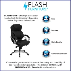 Hawkins Ergonomic LeatherSoft Swivel High Back Executive Office Chair, Black (H9626L2) Office Chairs