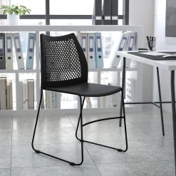 Hot HERCULES Series Plastic Stack Chair with Air-Vent Back and Sled Base, Black (RUT498ABK) Folding & Stacking
