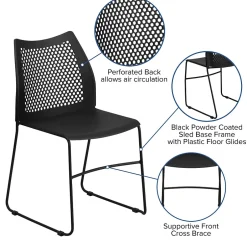 Hot HERCULES Series Plastic Stack Chair with Air-Vent Back and Sled Base, Black (RUT498ABK) Folding & Stacking