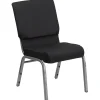Outlet HERCULES Series Fabric Stacking Church Chair, Black Patterned/Silver Vein Frame (FCH185SVJP02) Folding & Stacking