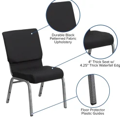 Outlet HERCULES Series Fabric Stacking Church Chair, Black Patterned/Silver Vein Frame (FCH185SVJP02) Folding & Stacking