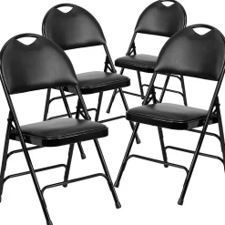 Sale HERCULES™ Triple Braced Vinyl Armless Folding Chair, Black, 4/Pack (4HAMC705AV3BK) Folding & Stacking