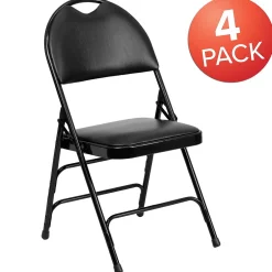 Sale HERCULES™ Triple Braced Vinyl Armless Folding Chair, Black, 4/Pack (4HAMC705AV3BK) Folding & Stacking