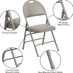 HERCULES™ Triple Braced Vinyl Armless Folding Chair, Gray, 4/Pack (4HAMC705AV3GY) Folding & Stacking