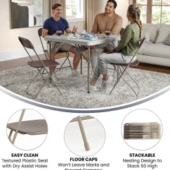 Clearance HERCULES™ Plastic Armless Folding Chair, Premium Brown, 4/Pack Folding & Stacking