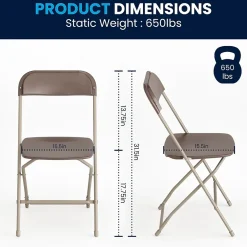 Clearance HERCULES™ Plastic Armless Folding Chair, Premium Brown, 4/Pack Folding & Stacking