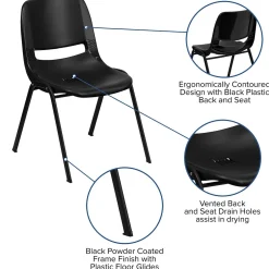 Outlet HERCULES Series Plastic Shell Stack Chair, Black (RUTEO1BK) Folding & Stacking