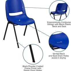 Outlet HERCULES Series Plastic Shell Stack Chair, Blue/Black (RUTEO1BL) Folding & Stacking