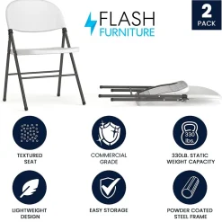 New HERCULES Series Plastic Folding Chair, White, 2/Pack (2DADYCD50WH) Folding & Stacking
