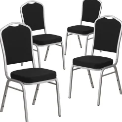 Outlet HERCULES Series Fabric Banquet Stacking Chair, Black/Silver Frame, 4 Pack (4FDC01S11) Folding & Stacking
