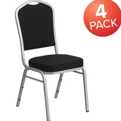 Outlet HERCULES Series Fabric Banquet Stacking Chair, Black/Silver Frame, 4 Pack (4FDC01S11) Folding & Stacking
