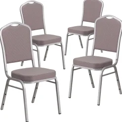 HERCULES Series Fabric Banquet Stacking Chair, Gray Dot/Silver Frame, 4 Pack (4FDC01S6) Folding & Stacking